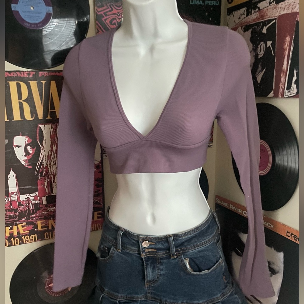 Wild Fable xs purple knit cropped low-cut top